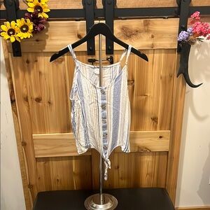 Paper Crane Striped Tank Top with Button Detail